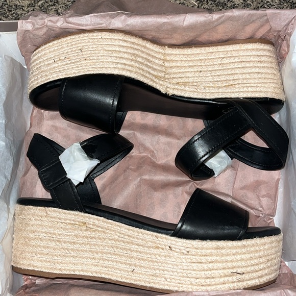 Franco Sarto Black Ben Leather Platform Espadrilles Sandal Women’s Size 10 Wide - Picture 2 of 5